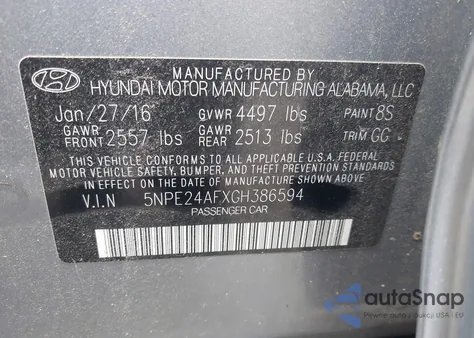 2016 Hyundai Sonata из США, поврежденный, VIN 5NPE24AFXGH386594
